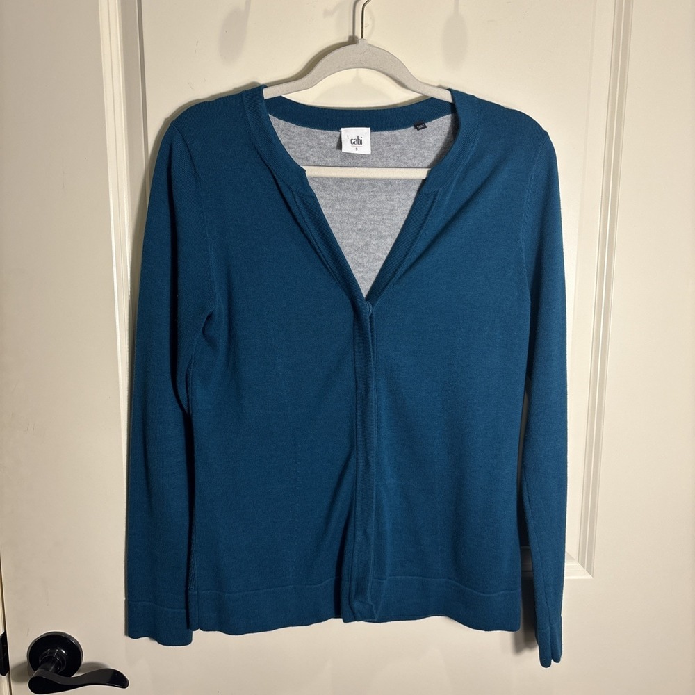 CAbi Women's Ever Teal Cardigan Snap Cotton Blend Sweater Size Small Minimalist